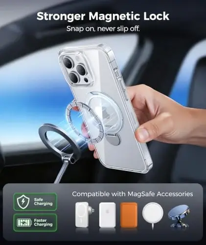 FNTCASE for iPhone 14 Pro-Max Case: [360 Spin Magnetic Stand] [Compatible with Magsafe] [Screen Protector] Clear Magnetic Phone Cases Anti Yellowing Shockproof Protective Phone Cover - Clear - 5