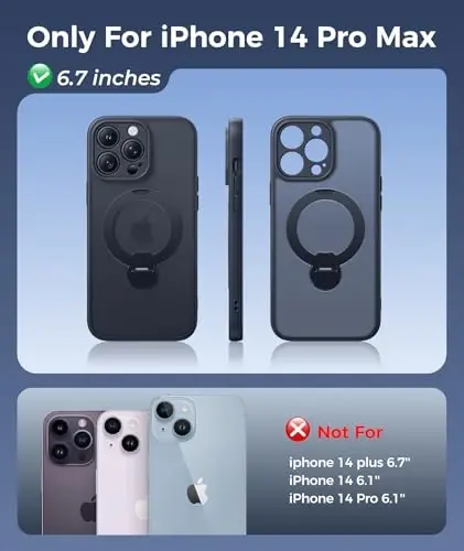 FNTCASE for iPhone 14 Pro-Max Case: [360 Spin Magnetic Stand] [Compatible with Magsafe] [Screen Protector] Translucent Matte Military Grade Shockproof Full Camera Protective Phone Cover - Black - FNTCASE (1)