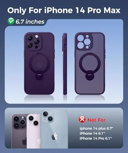 FNTCASE for iPhone 14 Pro-Max Case: [360 Spin Magnetic Stand] [Compatible with Magsafe] [Screen Protector] Translucent Matte Military Grade Shockproof Full Camera Protective Phone Cover - Purple - FNTCASE (1)
