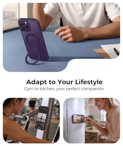 FNTCASE for iPhone 14 Pro-Max Case: [360 Spin Magnetic Stand] [Compatible with Magsafe] [Screen Protector] Translucent Matte Military Grade Shockproof Full Camera Protective Phone Cover - Purple - 4