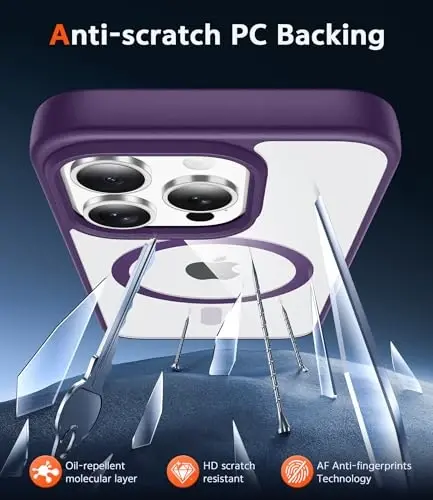 FNTCASE for iPhone 14 Pro-Max Case: Clear Magnetic Phone Cases with Screen Protector Compatible with Magsafe Slim Anti Yellowing Rugged Shockproof Protective Transparent Cell Phone Cover (B-Purple) - 5