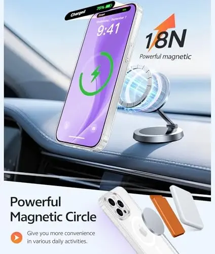 FNTCASE for iPhone 14 Pro Max Case: [Compatible with Magsafe] [Screen Protector] Anti Yellowing Transparent Clear Magnetic Phone Cover - Military Grade Shockproof Drop Proof Protective Cases - Clear - 3
