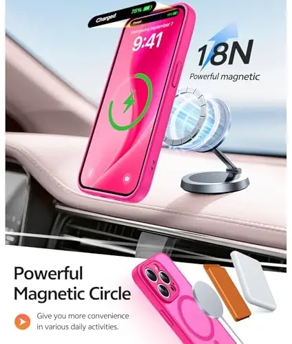 FNTCASE for iPhone 14 Pro Max Case: [Compatible with Magsafe] Translucent Matte Cases with [Full Camera Protection] [Screen Protector] Military Grade Shockproof Protective Phone Cover - Hot Pink - 3