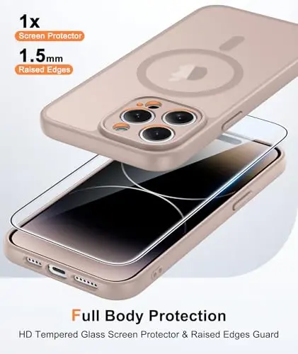 FNTCASE for iPhone 14 Pro Max Case Desert Gold: Compatible with MagSafe | With Screen Protector, Translucent Magnetic Full Camera Protection, 14FT Military Grade Drop Tested, Matte Shockproof Cover - 1