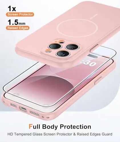 FNTCASE for iPhone 14 Pro Max Case Light Pink: Compatible with MagSafe | With Screen Protector, Translucent Magnetic Full Camera Protection, 14FT Military Grade Drop Tested, Matte Shockproof Cover - FNTCASE