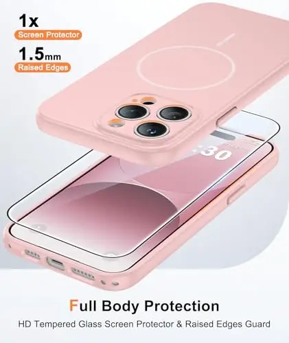 FNTCASE for iPhone 14 Pro Max Case Light Pink: Compatible with MagSafe | With Screen Protector, Translucent Magnetic Full Camera Protection, 14FT Military Grade Drop Tested, Matte Shockproof Cover - 1