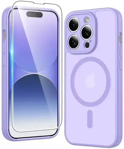 FNTCASE for iPhone 14 Pro-Max Case: Magnetic Matte Textured Military Grade Drop Protection Translucent Cell Phone Cover - Slim Rugged Durable Shockproof Protective Bumper Phonecase (C-Purple) - 1