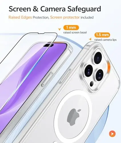 FNTCASE for iPhone 14 Pro Max Case: [Magsafe bilan mos keladi] [Ekran himoyasi] Sarqimaydigan shaffof magnit telefon g‘ilofi - Harbiy darajadagi zarbga chidamli tushishdan saqlovchi himoya g‘iloflari - Shaffof - 4