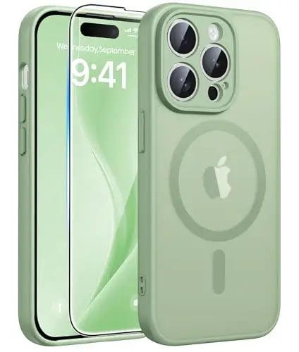 FNTCASE for iPhone 14 Pro Max Case: [Magsafe bilan mos keladi] [To'liq Kamera Himoyasi] va [Ekran Himoyachisi] bilan Shaffof Mat G'iloflar Harbiy Darajadagi Zarbga Chidamli Himoya Telefon Qopqog'i - Och Moss Moxi 
