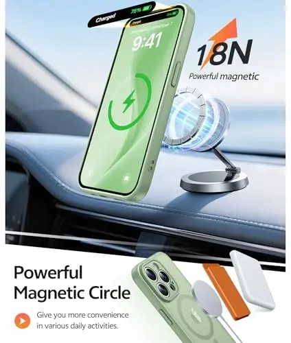 FNTCASE for iPhone 14 Pro Max Case: [Magsafe bilan mos keladi] [To'liq Kamera Himoyasi] va [Ekran Himoyachisi] bilan Shaffof Mat G'iloflar Harbiy Darajadagi Zarbga Chidamli Himoya Telefon Qopqog'i - Och Moss Moxi - 3