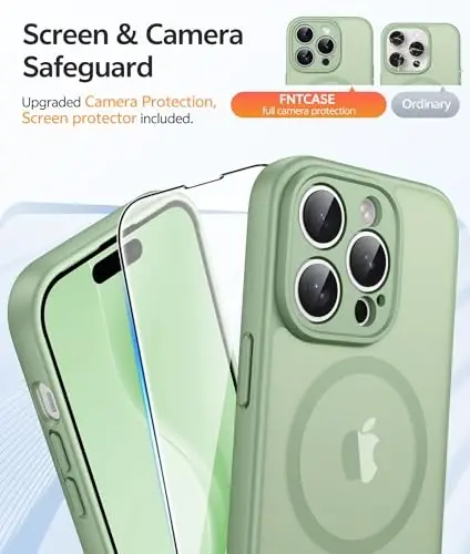 FNTCASE for iPhone 14 Pro Max Case: [Magsafe bilan mos keladi] [To'liq Kamera Himoyasi] va [Ekran Himoyachisi] bilan Shaffof Mat G'iloflar Harbiy Darajadagi Zarbga Chidamli Himoya Telefon Qopqog'i - Och Moss Moxi - 4