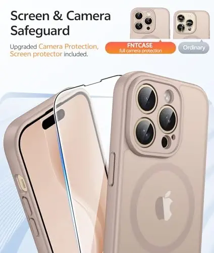 FNTCASE for iPhone 14 Pro Max Case: [Magsafe bilan mos keladi] [To'liq kamera muhofazasi] [Ekran himoyasi] shaffof mat qutilar harbiy darajadagi zarbaga chidamli himoya telefon qopqog'i - Cho'l Oltini - 4