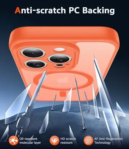 FNTCASE for iPhone 14 Pro-Max Case: Matte Magnetic Phone Cases with Screen Protector Compatible with Magsafe Slim Anti Yellowing Rugged Shockproof Protective Translucent Cell Cover (C-Orange) - 5