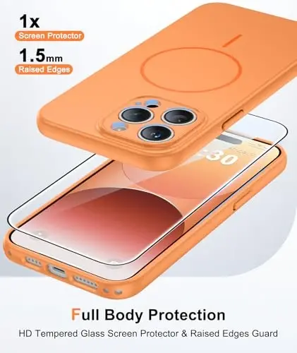 FNTCASE for iPhone 14 Pro Max Case Orange: Compatible with MagSafe | With Screen Protector, Translucent Magnetic Full Camera Protection, 14FT Military Grade Drop Tested, Matte Shockproof Cover - 2