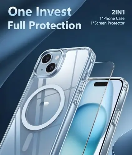 FNTCASE for iPhone 15 Case Clear: iPhone 14/13 Case Magnetic Phone Cases with Screen Protector Compatible with Magsafe Slim Anti Yellowing Rugged Protective Transparent Cell Cover (A-Clear) - 5