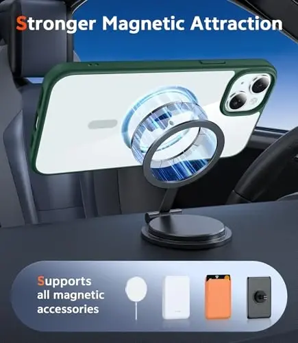 FNTCASE for iPhone 15 Case Clear: iPhone 14/13 Case Magnetic Phone Cases with Screen Protector Compatible with Magsafe Slim Anti Yellowing Rugged Protective Transparent Cell Cover (B-Alpine Green) - 4