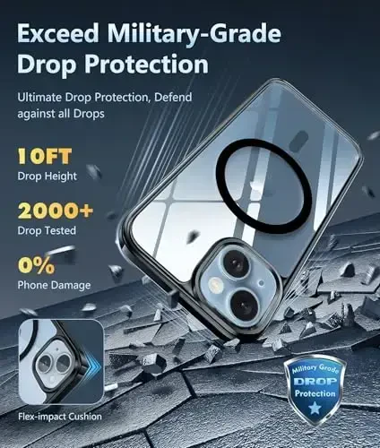 FNTCASE for iPhone 15 Case Clear: iPhone 14/13 Case Magnetic Phone Cases with Screen Protector Compatible with Magsafe Slim Anti Yellowing Rugged Protective Transparent Cell Cover (B-Black) - 4