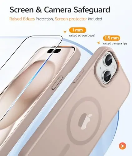 FNTCASE for iPhone 15 Case: for iPhone 14 Case & iPhone 13 Case [Compatible with Magsafe] Translucent Matte Cases with [Screen Protector] Military Grade Shockproof Protective Phone Cover - Desert Gold - 4