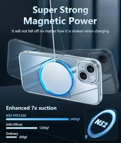 FNTCASE for iPhone 15 Case: for iPhone 14 Case | iPhone 16e Case Support Magnetic Charging Military Grade Drop Protection Anti Yellowing | Rugged Shockproof Cell Phone Cover - 6.1 inch (Clear) - 3
