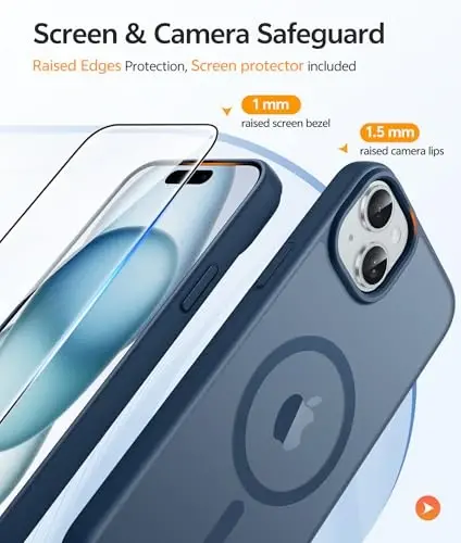FNTCASE for iPhone 15 Case: for iPhone 14 & iPhone 13 Case | Magnetic Frosted Translucent Slim Shockproof Cell Phone Cover | Military Grade Protection Drop Proof Tough Protective Cases - Blue - 4