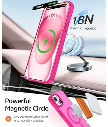 FNTCASE for iPhone 15 Case: for iPhone 14 & iPhone 13 Case | Magnetic Frosted Translucent Slim Shockproof Cell Phone Cover | Military Grade Protection Drop Proof Tough Protective Cases - Rose Red - 3