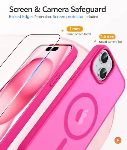 FNTCASE for iPhone 15 Case: for iPhone 14 & iPhone 13 Case | Magnetic Frosted Translucent Slim Shockproof Cell Phone Cover | Military Grade Protection Drop Proof Tough Protective Cases - Rose Red - 4