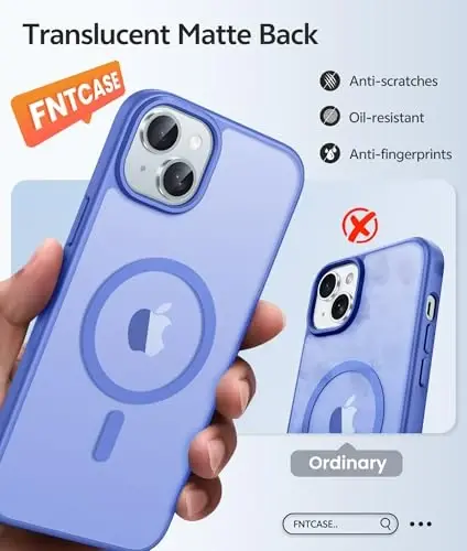 FNTCASE for iPhone 15 Case: for iPhone 14 & iPhone 13 Case | Magnetic Frosted Translucent Slim Shockproof Cell Phone Cover | Military Grade Protection Drop Proof Tough Protective Cases - Ultramarine - 6