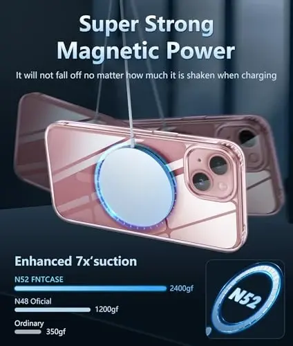 FNTCASE for iPhone 15 Case: for iPhone 14 & iPhone 13 Case | Support Magnetic Charging Military Grade Drop Protection Anti Yellowing | Rugged Shockproof Protective Phone Cover - 6.1 inch (F-Pink) - 3