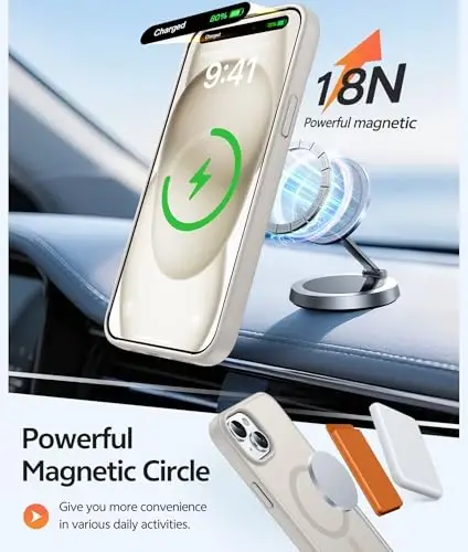 FNTCASE for iPhone 15 Case: for iPhone 14 & iPhone 13 Case [with Screen Protector] Magnetic Translucent Matte | Military Grade Drop Protection | Shockproof Phone Cover Protective Cases - Off White - 3