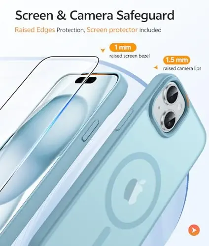 FNTCASE for iPhone 15 Case: for iPhone 14 & iPhone 13 Case [with Screen Protector] Magnetic Translucent Matte | Military Grade Drop Protection | Shockproof Phone Cover Protective Cases - Teal - 4