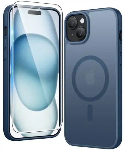 FNTCASE for iPhone 15 Case Matte: iPhone 14/13 Case Magnetic Phone Cases with Screen Protector Compatible with Magsafe Slim Anti Yellowing Rugged Protective Translucent Cell Cover (C-Blue) - 1