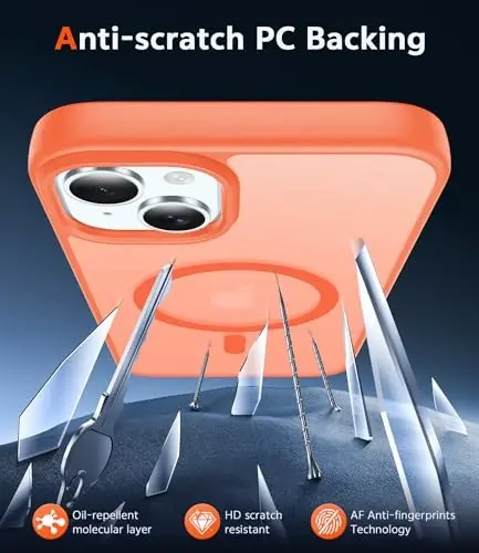 FNTCASE for iPhone 15 Case Matte: iPhone 14/13 Case Magnetic Phone Cases with Screen Protector Compatible with Magsafe Slim Anti Yellowing Rugged Protective Translucent Cell Cover (C-Orange) - 5