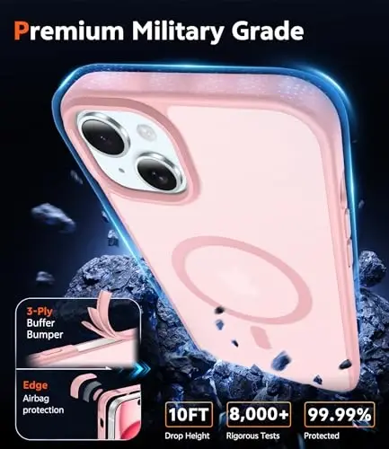 FNTCASE for iPhone 15 Case Matte: iPhone 14/13 Case Magnetic Phone Cases with Screen Protector Compatible with Magsafe Slim Anti Yellowing Rugged Protective Translucent Cell Cover (C-Pink) - 6
