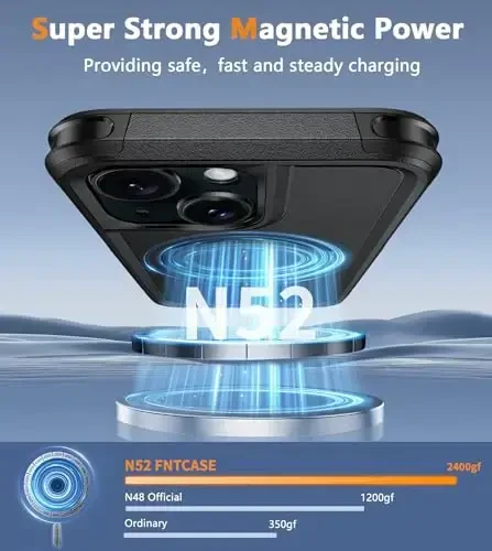 FNTCASE for iPhone 15 Magnet Case: Magnetic Dual Layer Military Grade Drop Shockproof Protection Cell Phone Cover - Rugged Durable Heavy Duty Protective Bumper Tough Black - 4