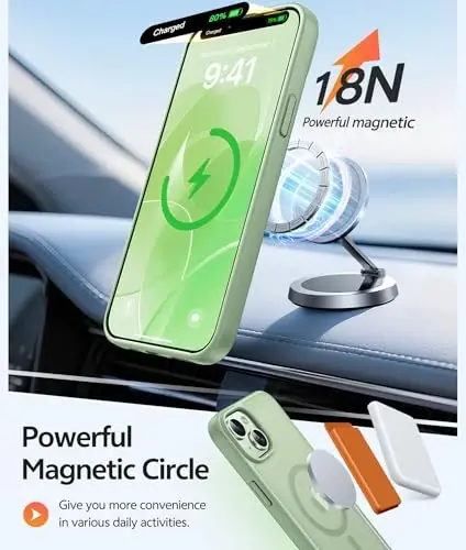 FNTCASE for iPhone 15 Plus Case: for iPhone 14 Plus Case [Compatible with Magsafe] Translucent Matte Cases with [Screen Protector] Military Grade Shockproof Protective Phone Cover - Light Moss - 3