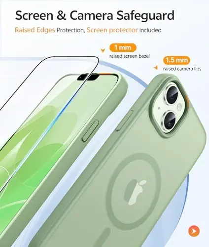 FNTCASE for iPhone 15 Plus Case: for iPhone 14 Plus Case [Compatible with Magsafe] Translucent Matte Cases with [Screen Protector] Military Grade Shockproof Protective Phone Cover - Light Moss - 4