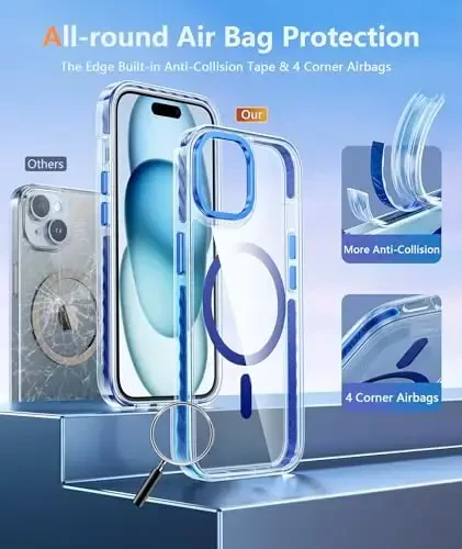 FNTCASE for iPhone 15 Plus Case: for iPhone 14 Plus Clear Case with Magnetic Circle, Military Grade Drop Protection Shell Durable Full Body Protective Cell Phone Cover - 6.7 inch (D-Blue Magnet) - 3