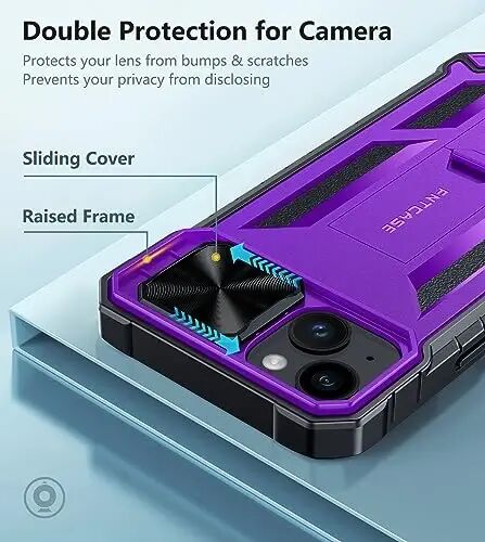 FNTCASE for iPhone 15 Plus Case iPhone 14 Plus Case with Kickstand & Slide | Military Grade Dropproof Protection, Heavy Duty Rugged Cell Cover, Bumper, Purple - 3