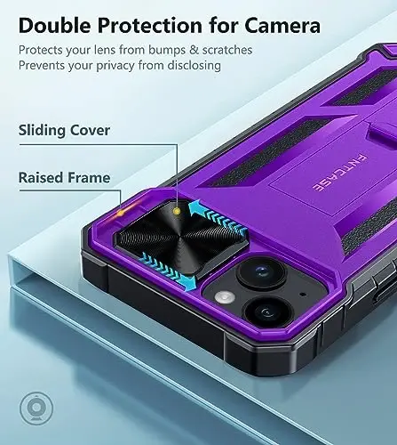 FNTCASE for iPhone 15 Plus Case iPhone 14 Plus Case with Kickstand & Slide | Military Grade Dropproof Protection, Heavy Duty Rugged Cell Cover, Bumper, Purple - 3