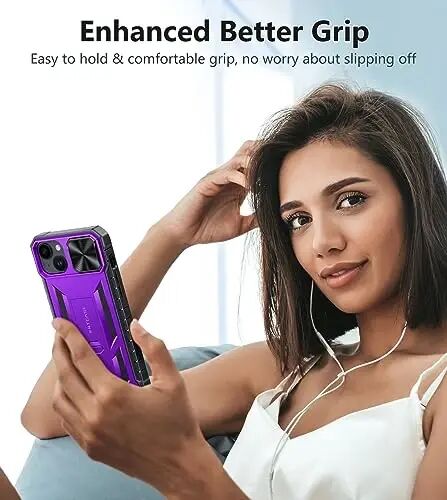 FNTCASE for iPhone 15 Plus Case iPhone 14 Plus Case with Kickstand & Slide | Military Grade Dropproof Protection, Heavy Duty Rugged Cell Cover, Bumper, Purple - 5