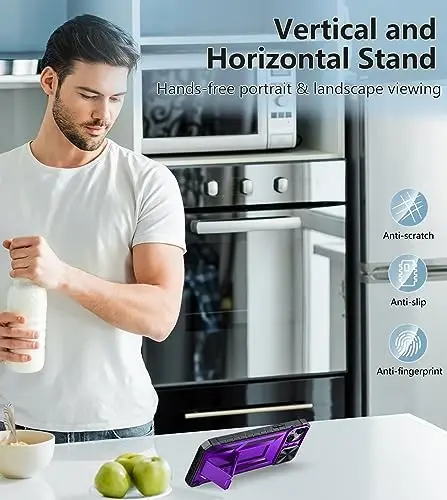 FNTCASE for iPhone 15 Plus Case iPhone 14 Plus Case with Kickstand & Slide | Military Grade Dropproof Protection, Heavy Duty Rugged Cell Cover, Bumper, Purple - 6