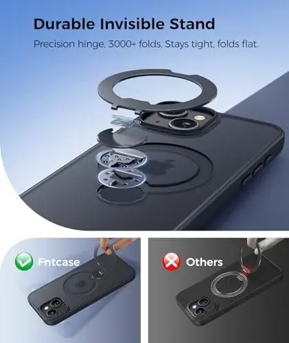 FNTCASE for iPhone 15 Plus Case: iPhone 14 Plus Phone Case [360 Spin Magnetic Stand] [Compatible with Magsafe] [Screen Protector] Translucent Matte Military Grade Shockproof Phone Cover - Black - 3