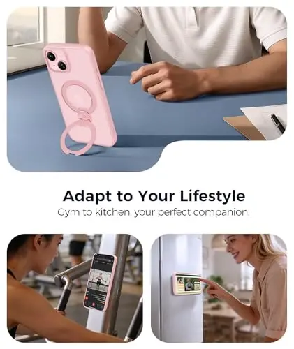 FNTCASE for iPhone 15 Plus Case: iPhone 14 Plus Phone Case [360 Spin Magnetic Stand] [Compatible with Magsafe] [Screen Protector] Translucent Matte Military Grade Shockproof Phone Cover - Pink - 4