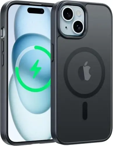 FNTCASE for iPhone 15 Plus Case: Matte Magnetic Phone Cases Compatible with Magsafe Slim Anti Yellowing Military Grade Drop Protection Rugged Protective Translucent Cell Cover (D-Black Magnet) - FNTCASE