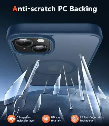 FNTCASE for iPhone 15 Plus Case: Matte Magnetic Phone Cases with Screen Protector Compatible with Magsafe Slim Anti Yellowing Rugged Shockproof Protective Translucent Cell Phone Cover (C-Blue) - 5