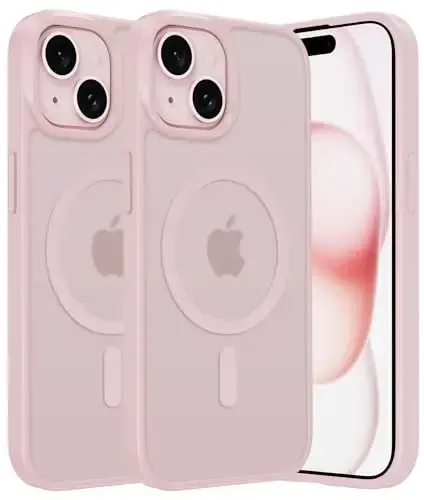 FNTCASE for iPhone 15 Plus Case: Matte Magnetic Phone Cases with Screen Protector Compatible with Magsafe Slim Anti Yellowing Rugged Shockproof Protective Translucent Cell Phone Cover (C-Pink) 