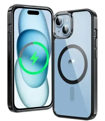 FNTCASE for iPhone 15-Plus Phone Case: Magnetic Clear Military Grade Shockproof Anti Yellowing Slim Phone Cover, Protective Rugged Case- 6.7 Inch(B-Black) - 1