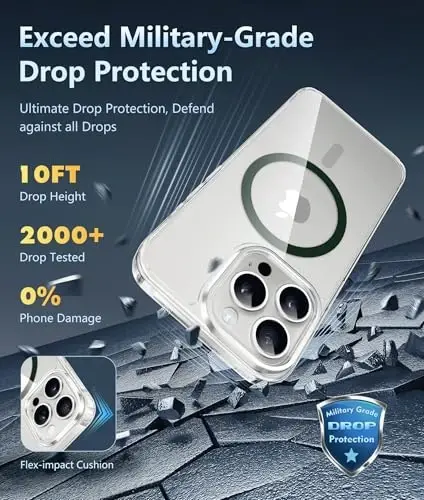 FNTCASE for iPhone 15 Pro Case: Clear Magnetic Phone Cases Compatible with Magsafe Slim Anti Yellowing Military Grade Drop Protection Rugged Protective Transparent Cell Phone Cover (D-Green) - 4