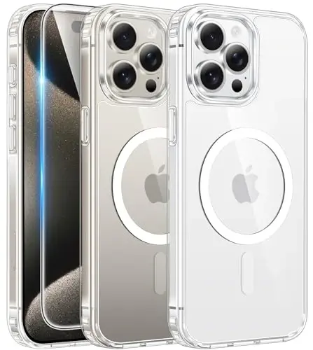 FNTCASE for iPhone 15 Pro Case: Clear Magnetic Phone Cases with Screen Protector Compatible with Magsafe Slim Anti Yellowing Rugged Shockproof Protective Transparent Cell Phone Cover (A-Clear) - 5