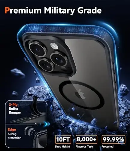 FNTCASE for iPhone 15 Pro Case: Clear Magnetic Phone Cases with Screen Protector Compatible with Magsafe Slim Anti Yellowing Rugged Shockproof Protective Transparent Cell Phone Cover (B-Black) - 6